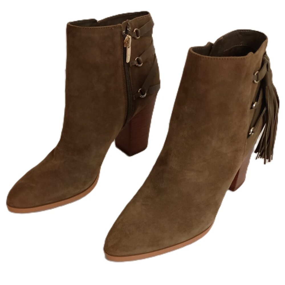 Marc Fisher Kadey Tan Suede Western Style Fringe Ankle Boots Women’s Size 8.5